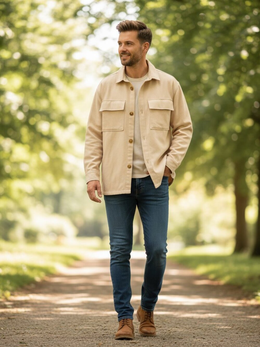 Serra Tan Cream Chore Button Up Shirt Jacket M